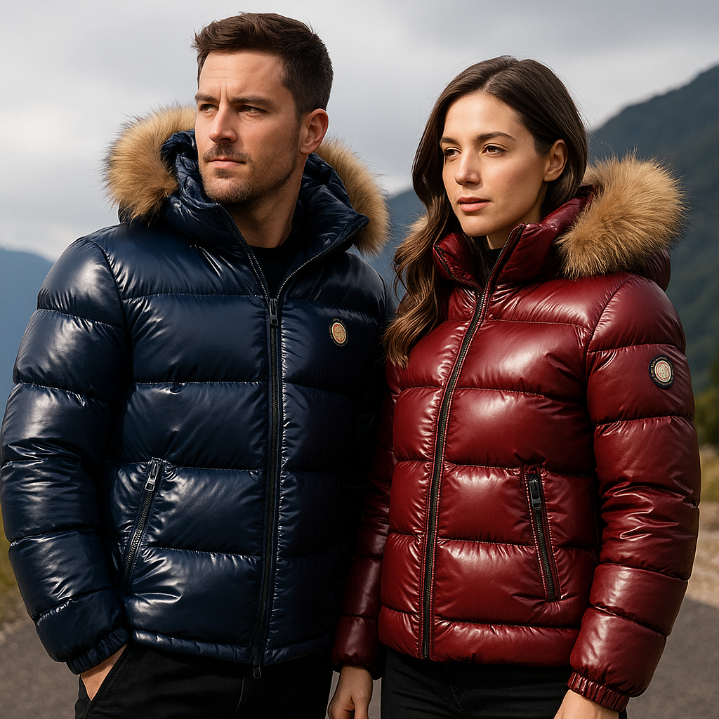 Premium Unisex Winter Pufferjacke – Ultra Warme Daunenoptik Jacke mit Kapuze & Glanzfinish  Wintermantel für Männer & Frauen