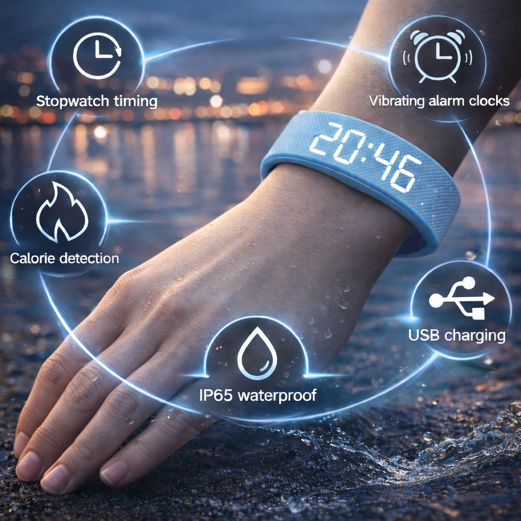 PulseBand – Digitale Fitness Uhr mit Schrittzähler, Kalorienzähler & Vibrationsalarm (Wasserdicht IP65)