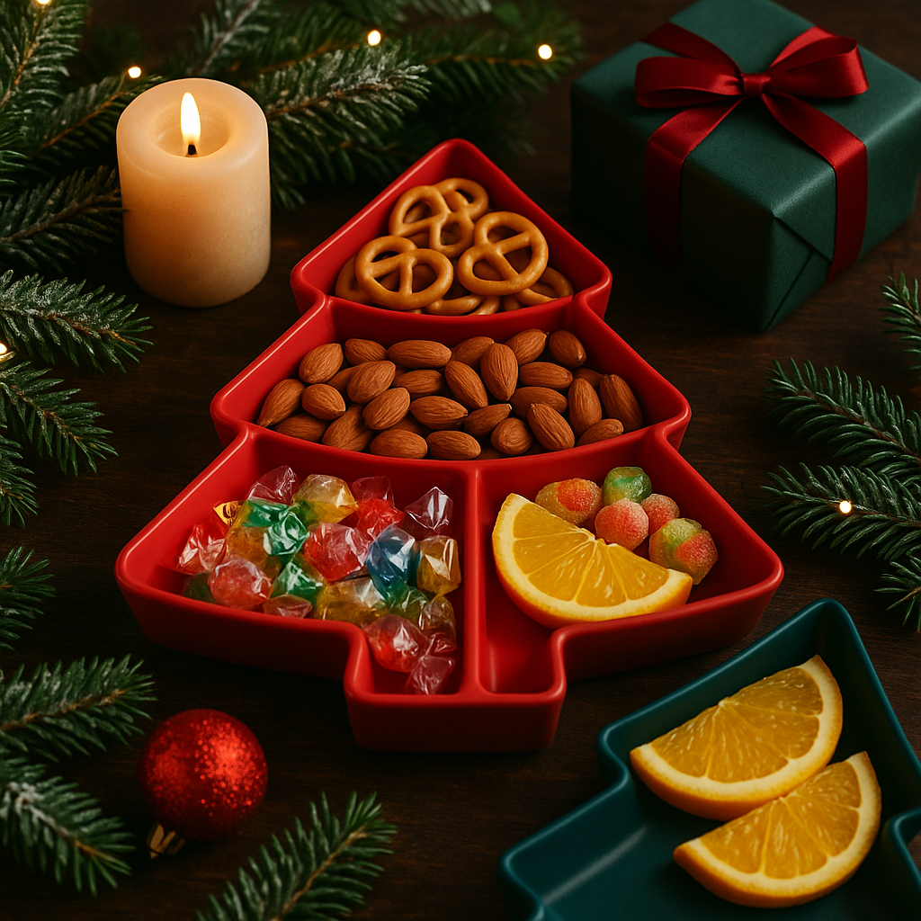 Weihnachtsbaum Servierschalen Set , Festliche Snackschalen für Weihnachten